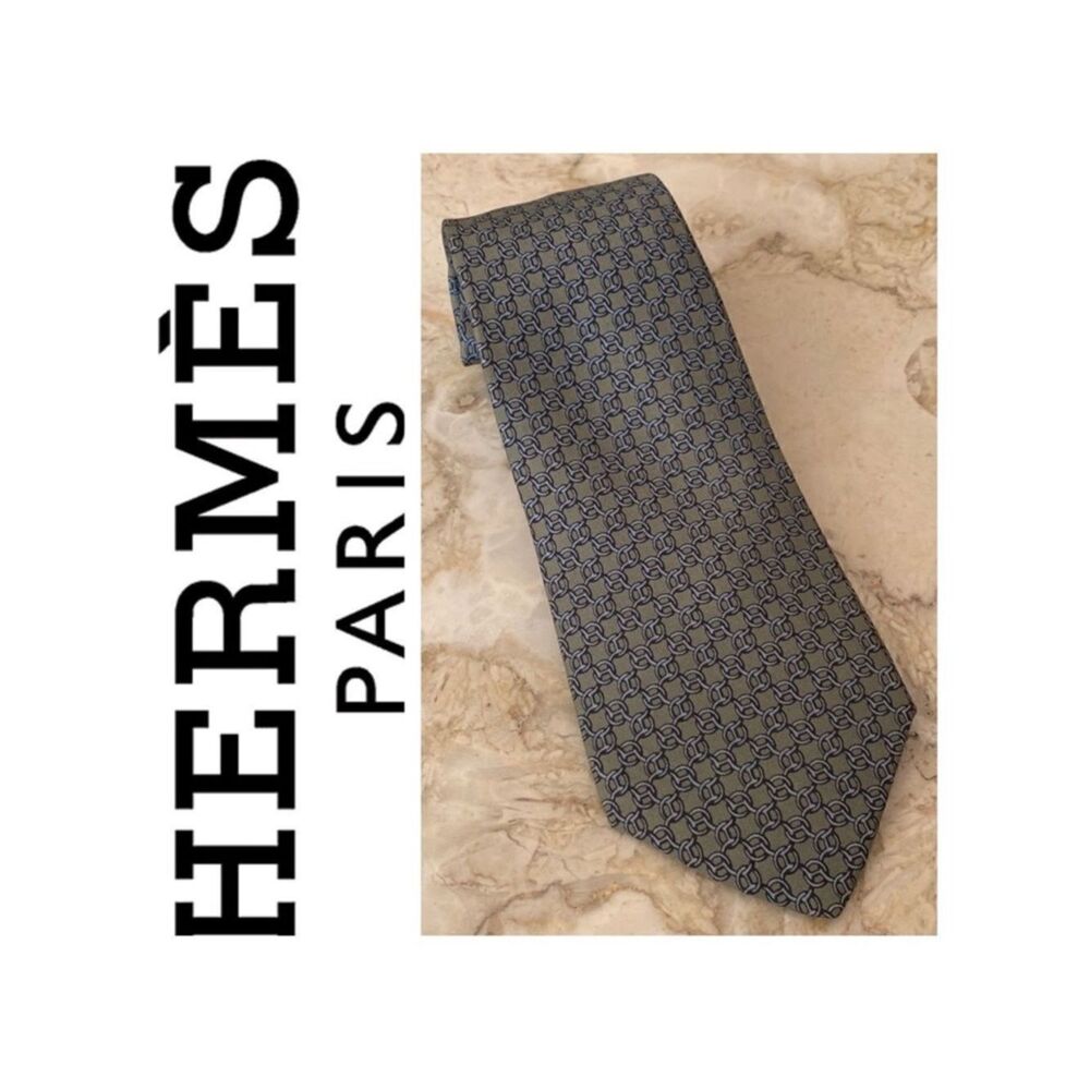 Authentic Hermes 100% Silk Tie Chain Pattern
